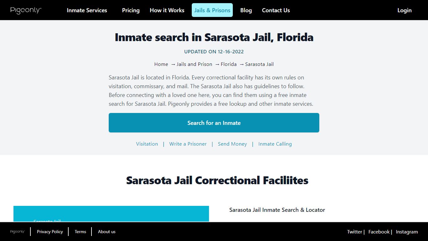 Inmate Search Sarasota Jail, Florida | Pigeonly